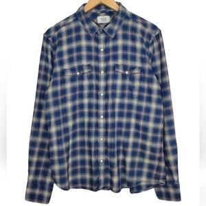 Marine Layer Long Sleeve Indigo Snap Button Down Plaid Western Shirt Sz M